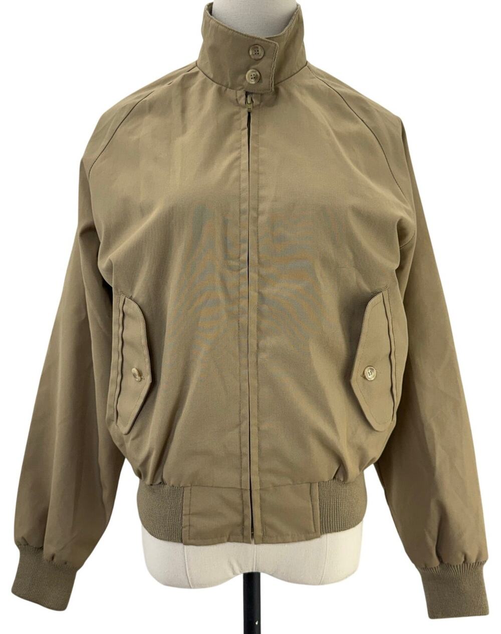 Vintage 90s Lands' End Women's Small Bomber Jacket Tan Plaid Lined Zip Front